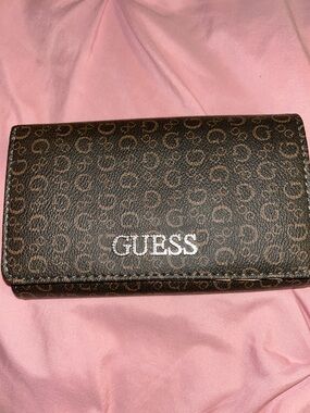 GUESS Brown Logo Monogram Card Holder Wallet - Brown